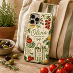 Personalized Market Day Phone Case, Custom Name Tough Case, Italian Summer Tomato Cafe Gift