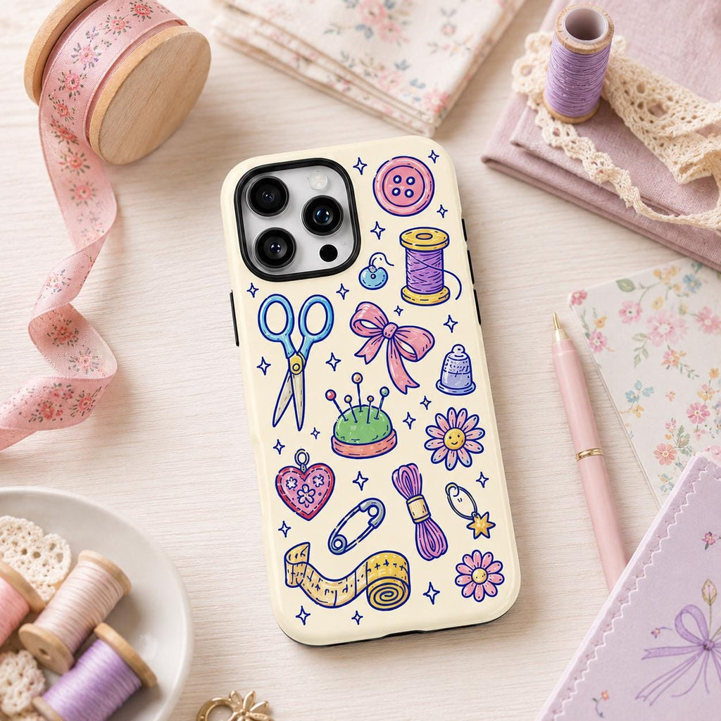Cute Lucky Charm Phone Case, Coquette Doodle iPhone Case, Bow Star Mushroom Case Gift