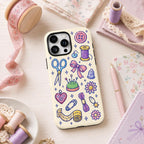 Cute Lucky Charm Phone Case, Coquette Doodle iPhone Case, Bow Star Mushroom Case Gift