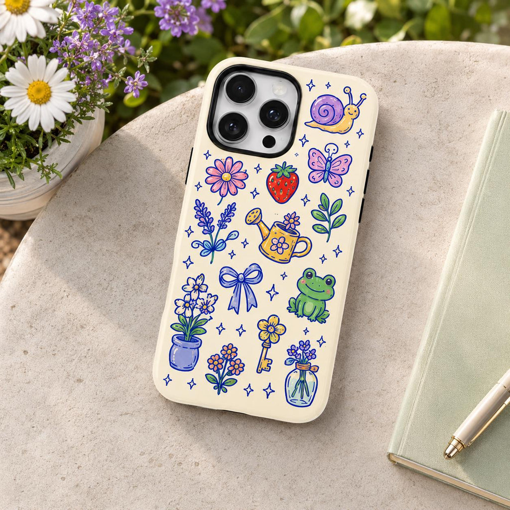 Cute Lucky Charm Phone Case, Coquette Doodle iPhone Case, Bow Star Mushroom Case Gift