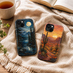 Mountain Lake Phone Case, Stained Glass Style Forest iPhone Case, Nature Lover Gift
