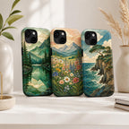 Mountain Lake Phone Case, Stained Glass Style Forest iPhone Case, Nature Lover Gift