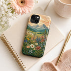 Mountain Lake Phone Case, Stained Glass Style Forest iPhone Case, Nature Lover Gift