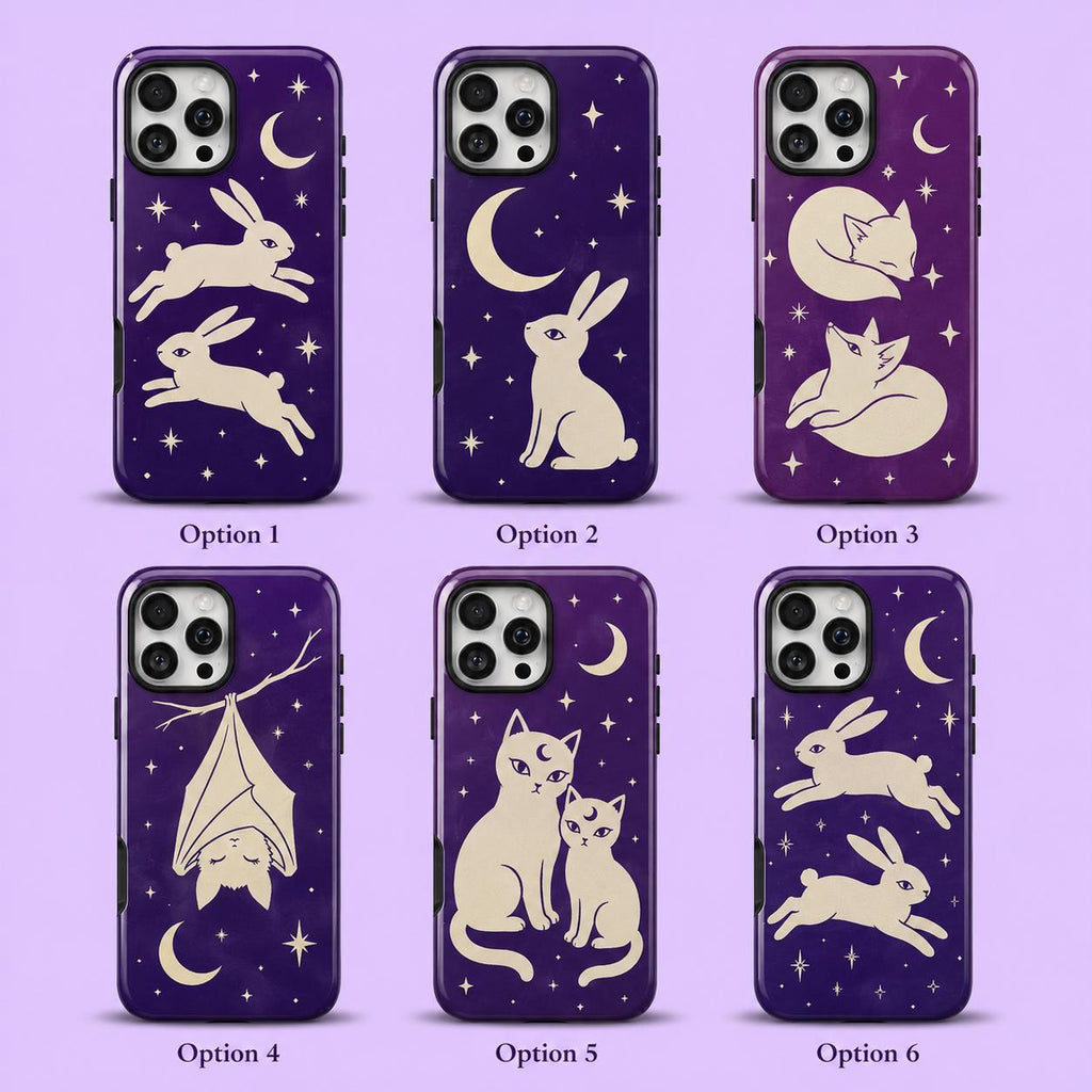 Celestial Rabbit Phone Case, Purple Moon Bunny iPhone Case, Minimal Star Animal Case Gift