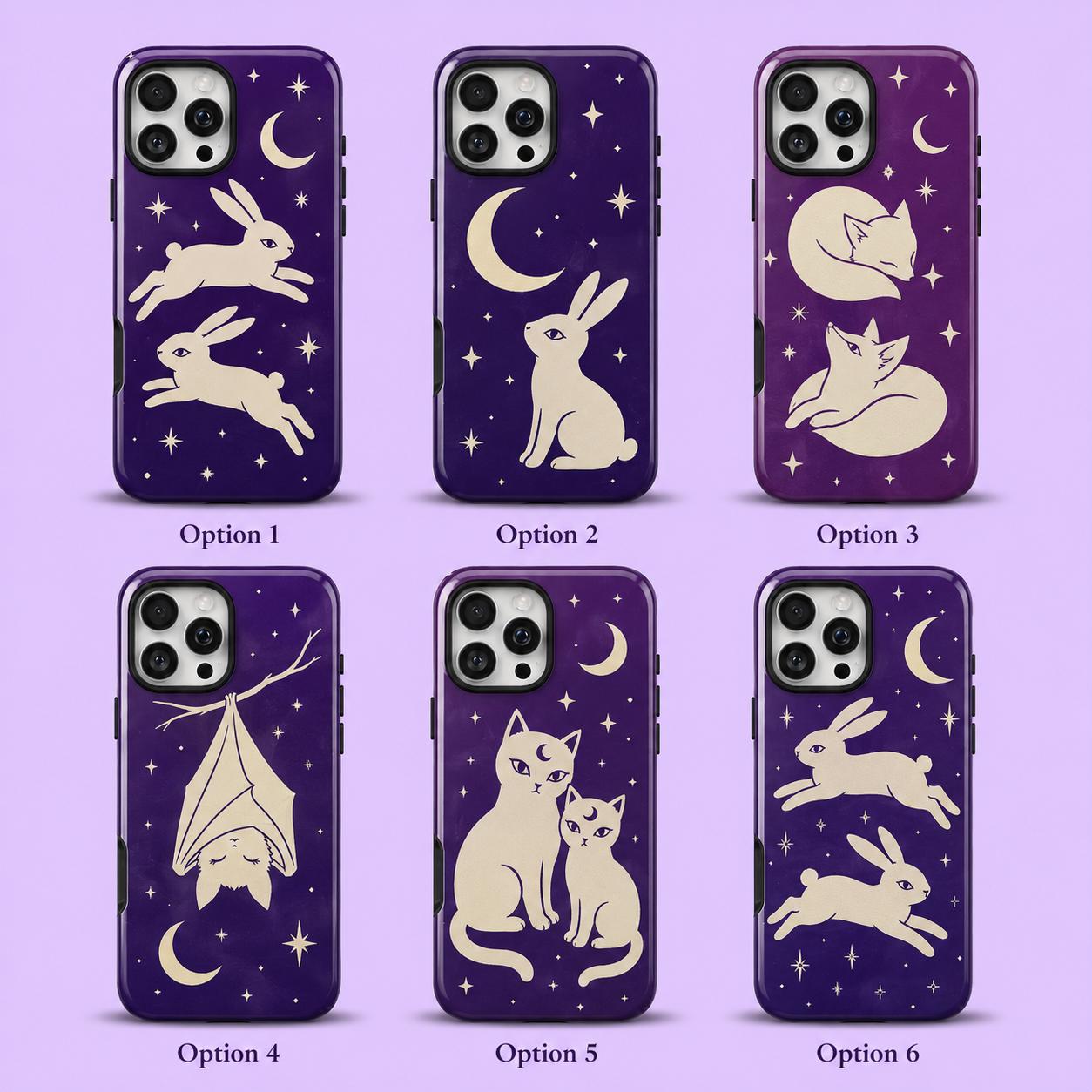 Celestial Rabbit Phone Case, Purple Moon Bunny iPhone Case, Minimal Star Animal Case Gift