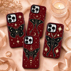 Celestial Moth Phone Case, Red Moon Star iPhone Case, Gothic Insect Case Gift