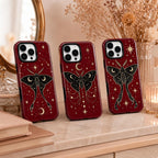 Celestial Moth Phone Case, Red Moon Star iPhone Case, Gothic Insect Case Gift
