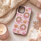 Pink Gingerbread Bow Phone Case, Coquette Christmas iPhone Case, Cute Holiday Case Gift