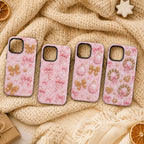 Pink Gingerbread Bow Phone Case, Coquette Christmas iPhone Case, Cute Holiday Case Gift