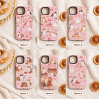 Cute Cat Picnic Phone Case, Pink Strawberry Bow iPhone Case, Coquette Cat Lover Gift