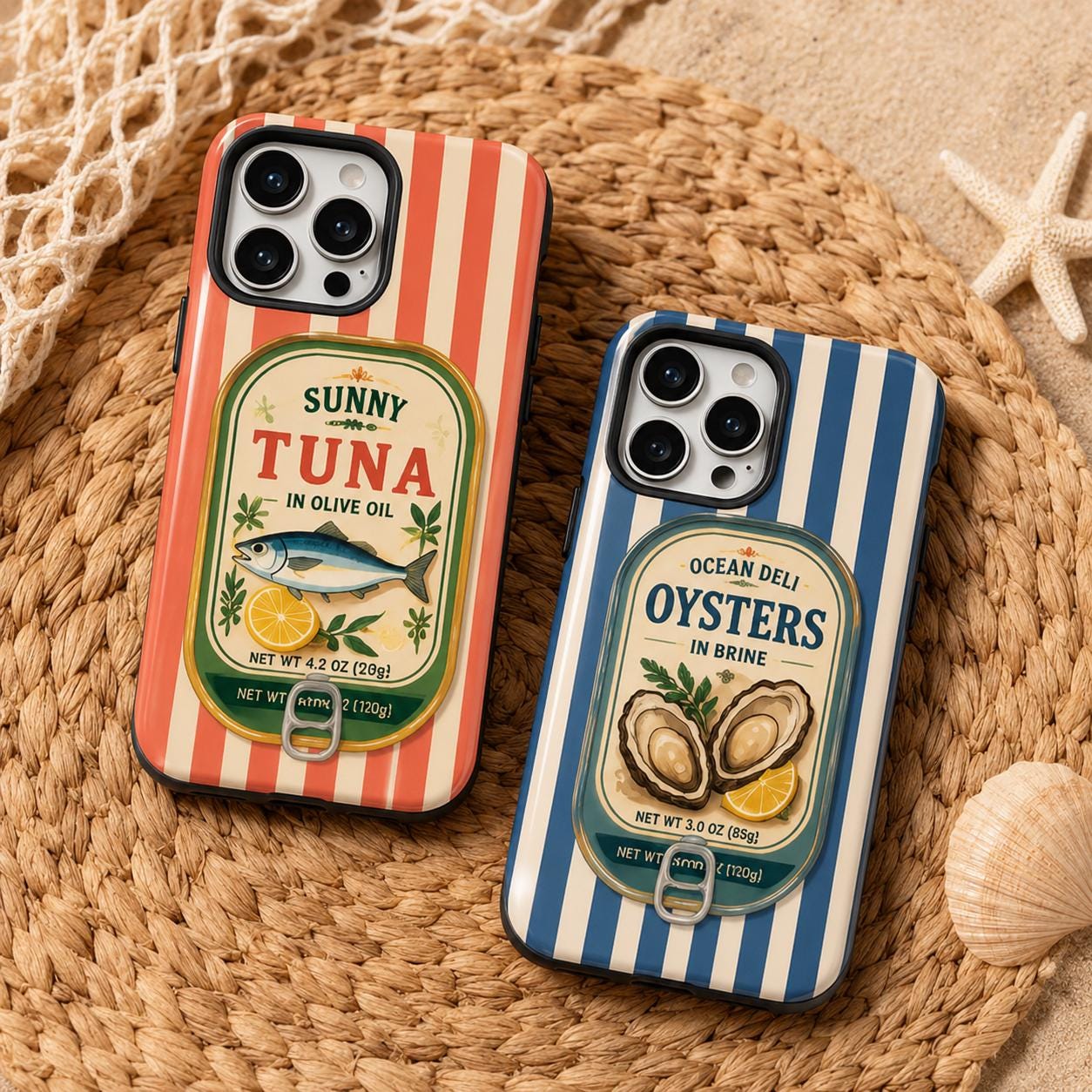 Mackerel Tin Phone Case, Coastal Sea Market iPhone Case, Retro Fish Lover Gift