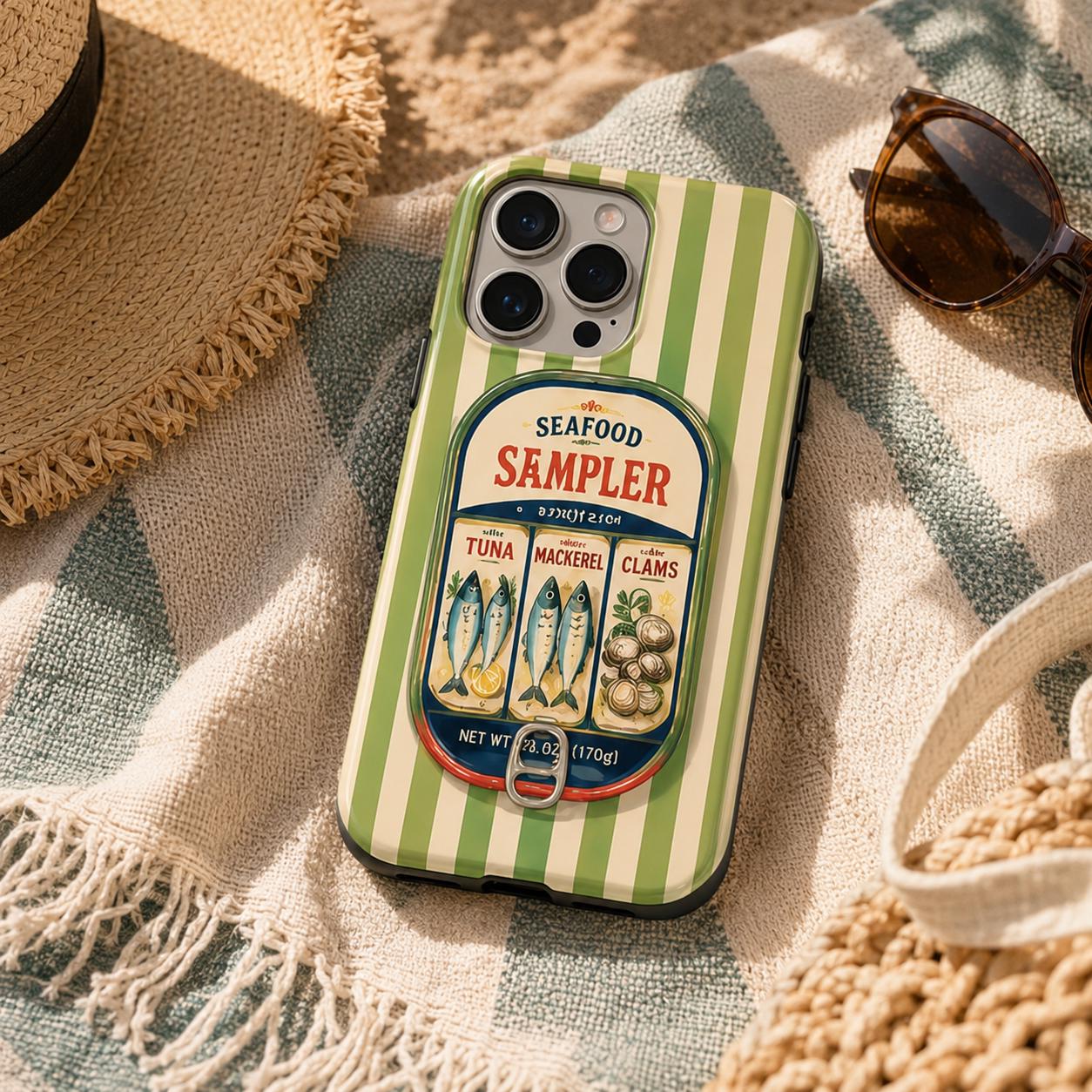Mackerel Tin Phone Case, Coastal Sea Market iPhone Case, Retro Fish Lover Gift