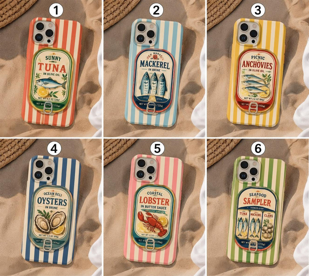 Mackerel Tin Phone Case, Coastal Sea Market iPhone Case, Retro Fish Lover Gift