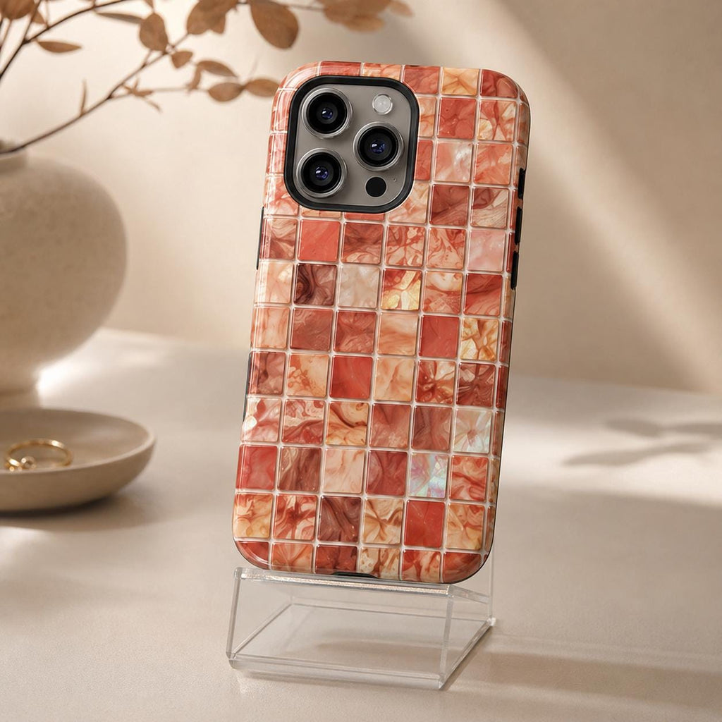 2D Printed Aqua Mosaic Phone Case, Iridescent Tile iPhone Case, Mermaid Ocean Aesthetic Case Gift