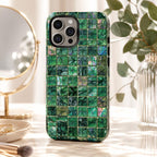 2D Printed Aqua Mosaic Phone Case, Iridescent Tile iPhone Case, Mermaid Ocean Aesthetic Case Gift