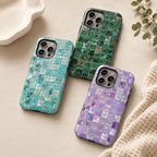 2D Printed Aqua Mosaic Phone Case, Iridescent Tile iPhone Case, Mermaid Ocean Aesthetic Case Gift