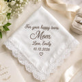For Your Happy Tears Embroidered Handkerchief, Mother of the Bride Gift, Personalized Wedding Hanky, Satin Lace Keepsake