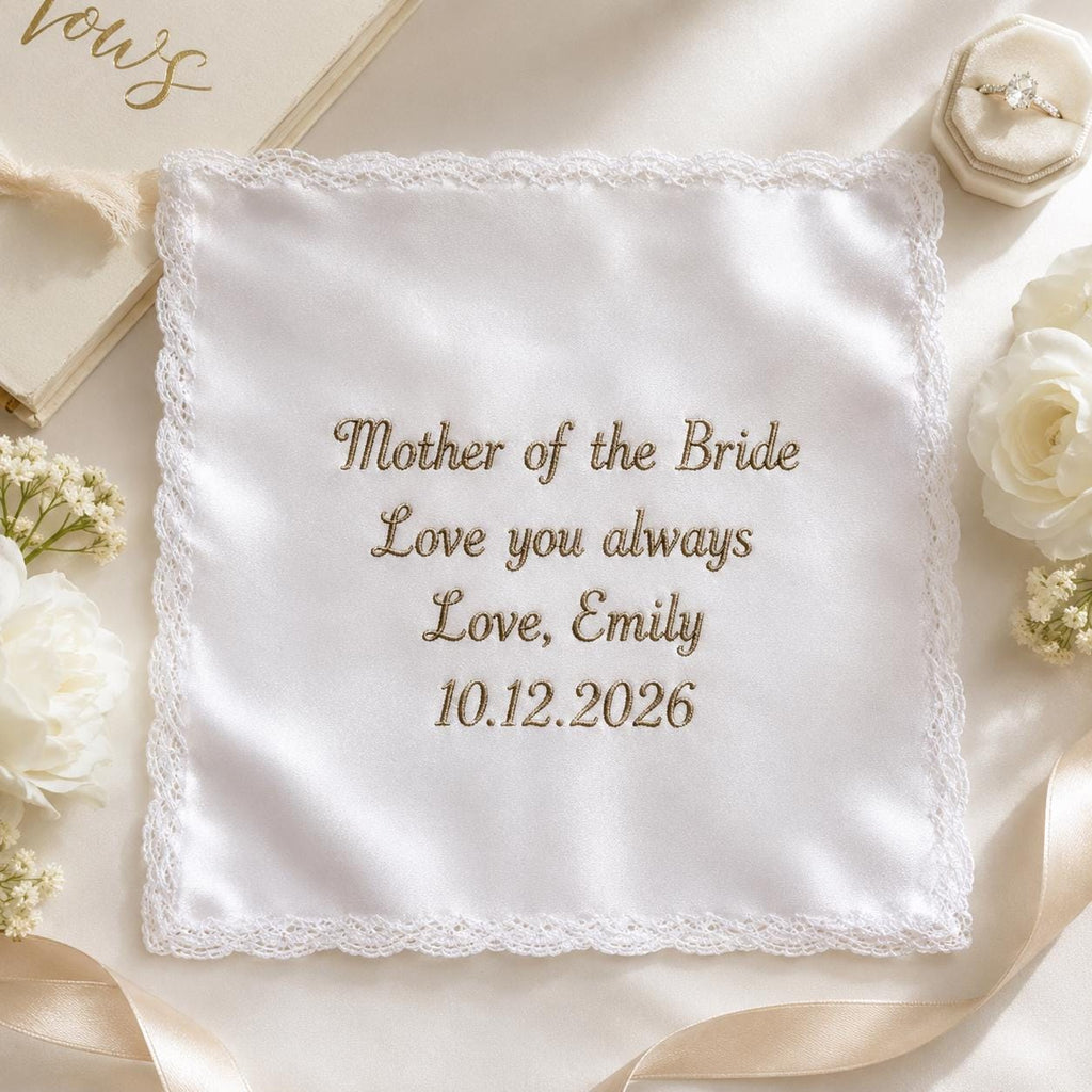 Father of the Bride Embroidered Handkerchief, Personalized Wedding Hanky for Dad, Custom Pocket Square Gift from Bride