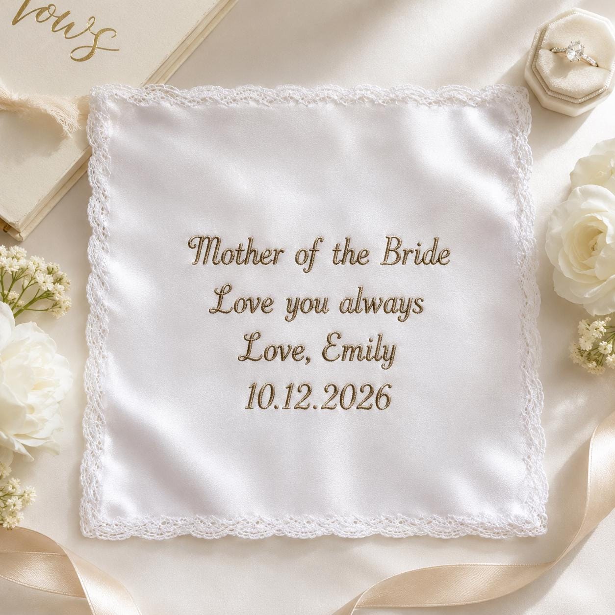 Father of the Bride Embroidered Handkerchief, Personalized Wedding Hanky for Dad, Custom Pocket Square Gift from Bride