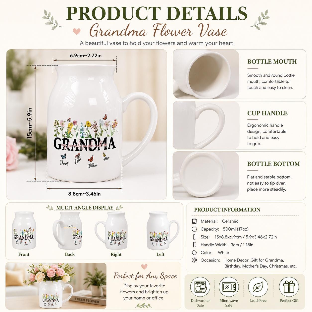 Personalized Love Story Timeline Ceramic Vase, Custom Anniversary Flower Vase, Couple Milestone Gift - product image 4