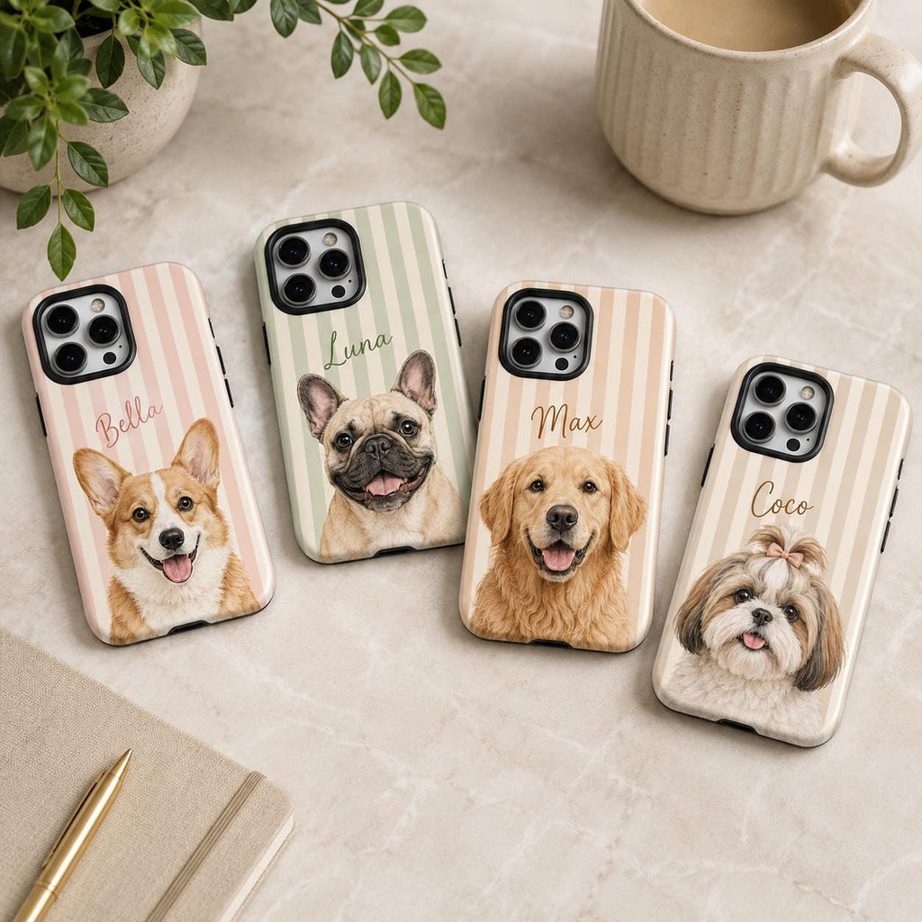 Custom Pet Portrait Phone Case, Personalized Dog Photo iPhone Case, Pet Lover Gift