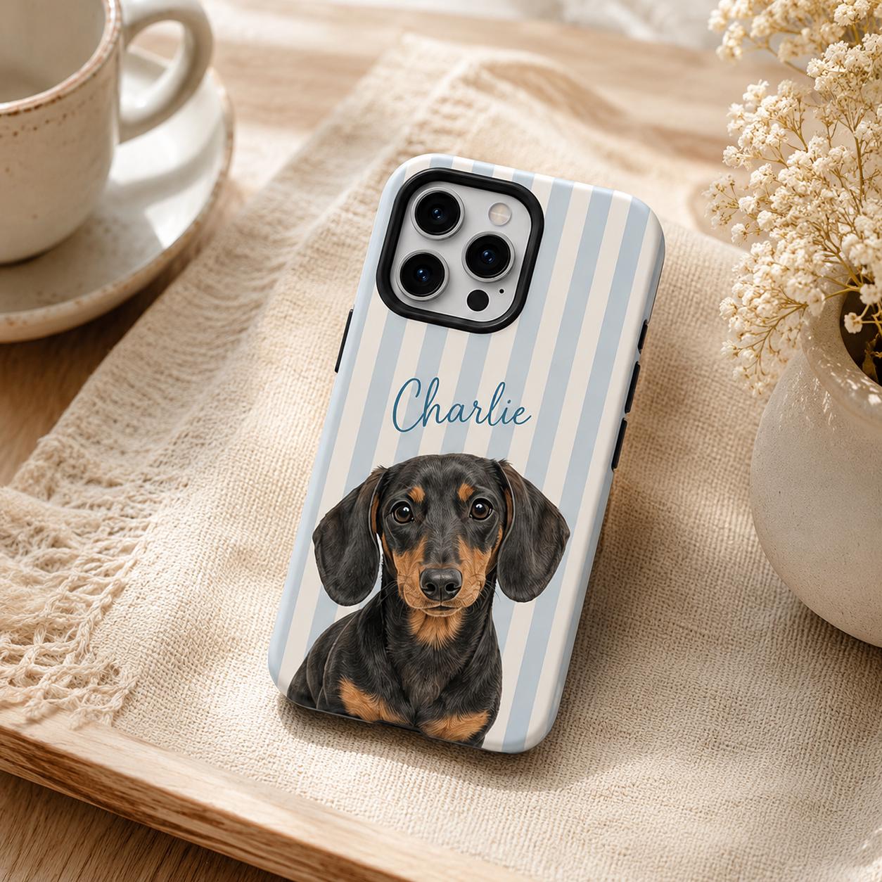 Custom Pet Portrait Phone Case, Personalized Dog Photo iPhone Case, Pet Lover Gift