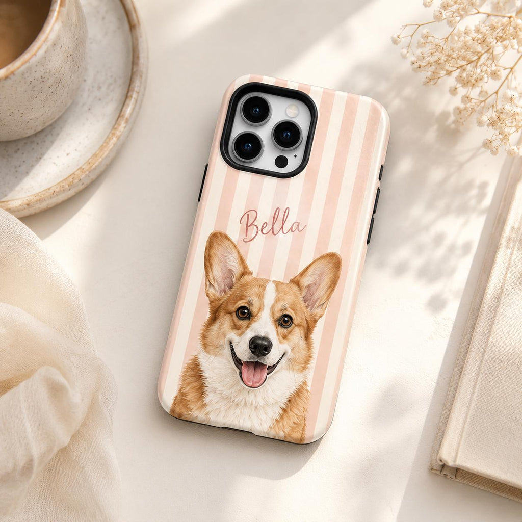 Custom Pet Portrait Phone Case, Personalized Dog Photo iPhone Case, Pet Lover Gift
