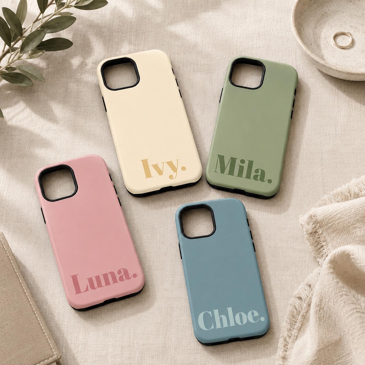 Personalized Name Phone Case, Minimal Solid Color iPhone Case, Custom Name Case Gift