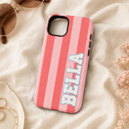 Custom Varsity Name Phone Case, Striped Pastel iPhone Case, Personalized Preppy Name Case Gift