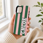 Custom Varsity Name Phone Case, Striped Pastel iPhone Case, Personalized Preppy Name Case Gift