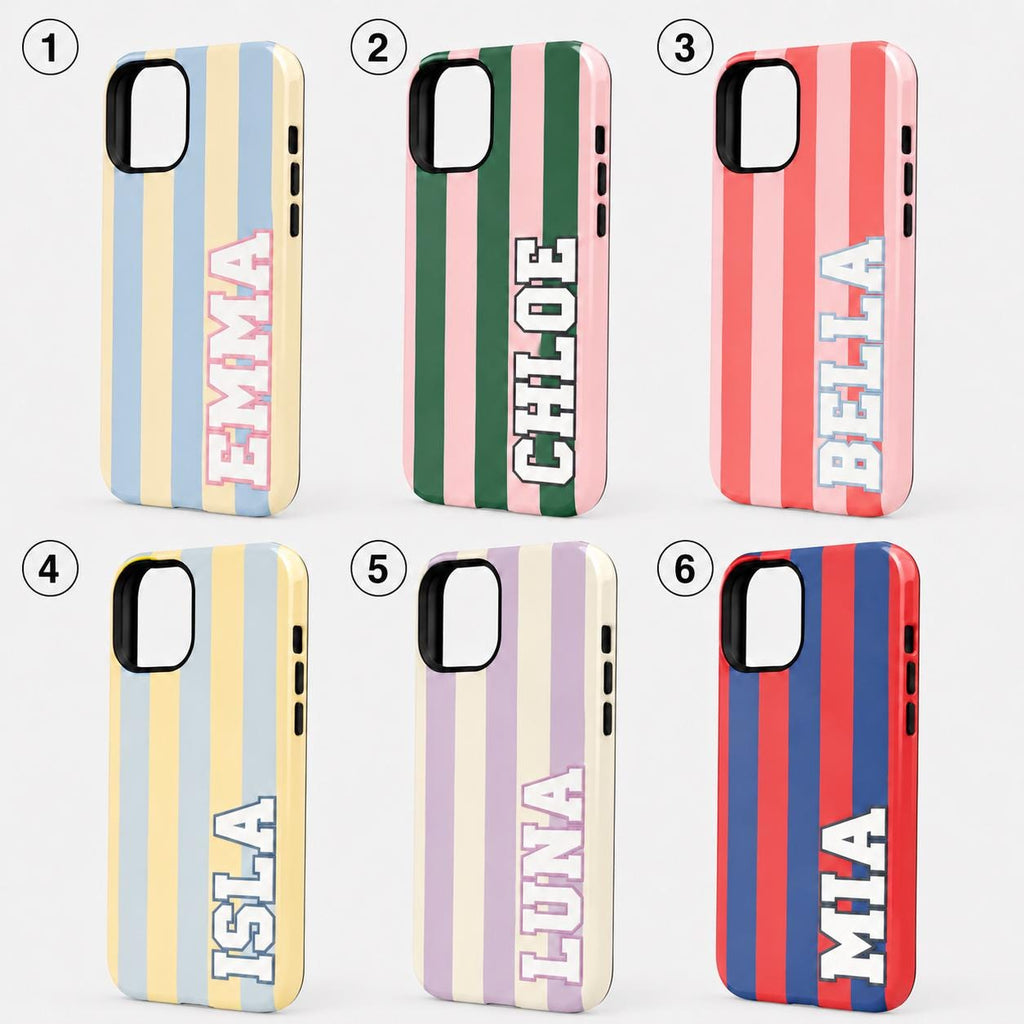 Custom Varsity Name Phone Case, Striped Pastel iPhone Case, Personalized Preppy Name Case Gift