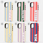 Custom Varsity Name Phone Case, Striped Pastel iPhone Case, Personalized Preppy Name Case Gift