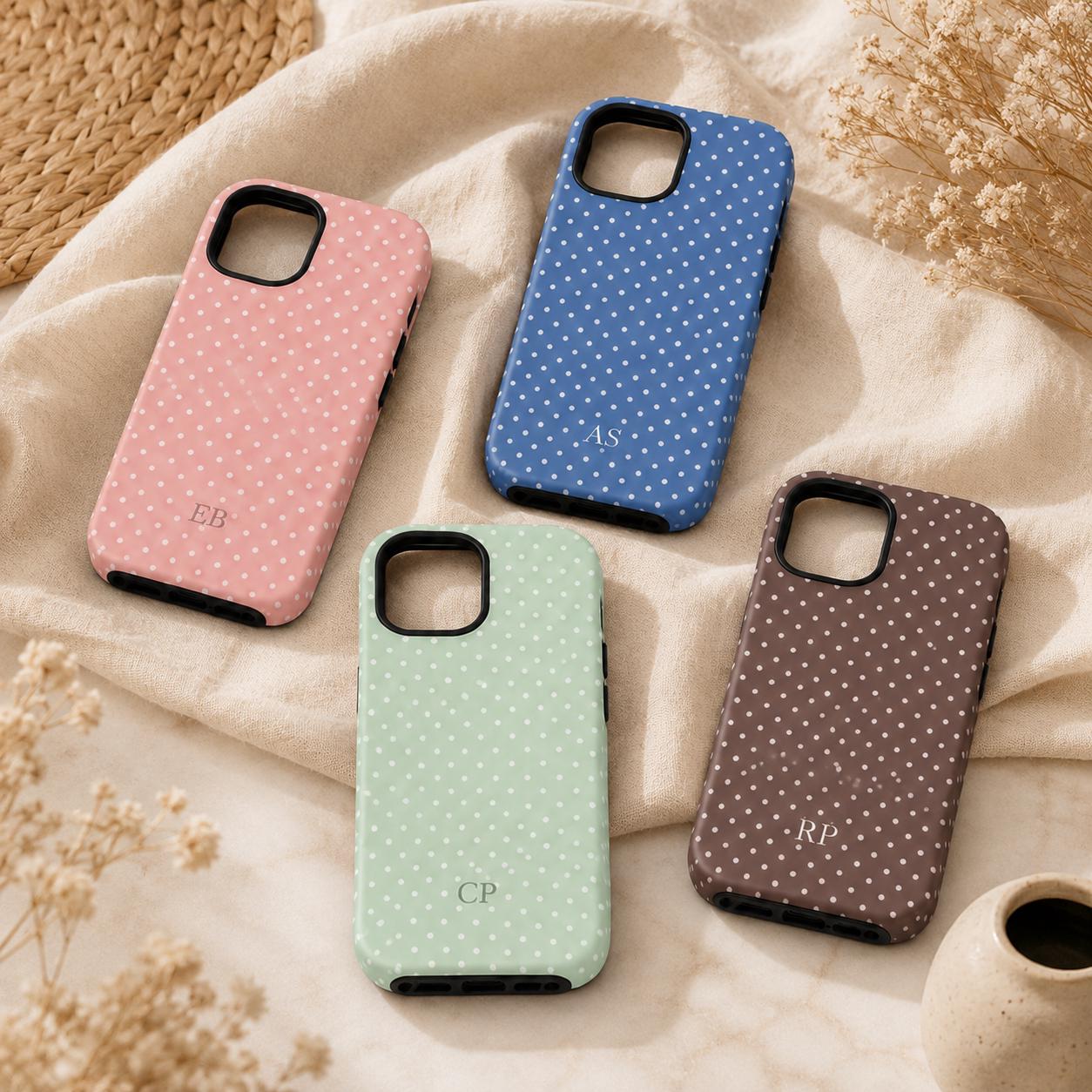 Personalized Polka Dot Phone Case, Custom Initial iPhone Case, Minimal Dot Pattern Case Gift