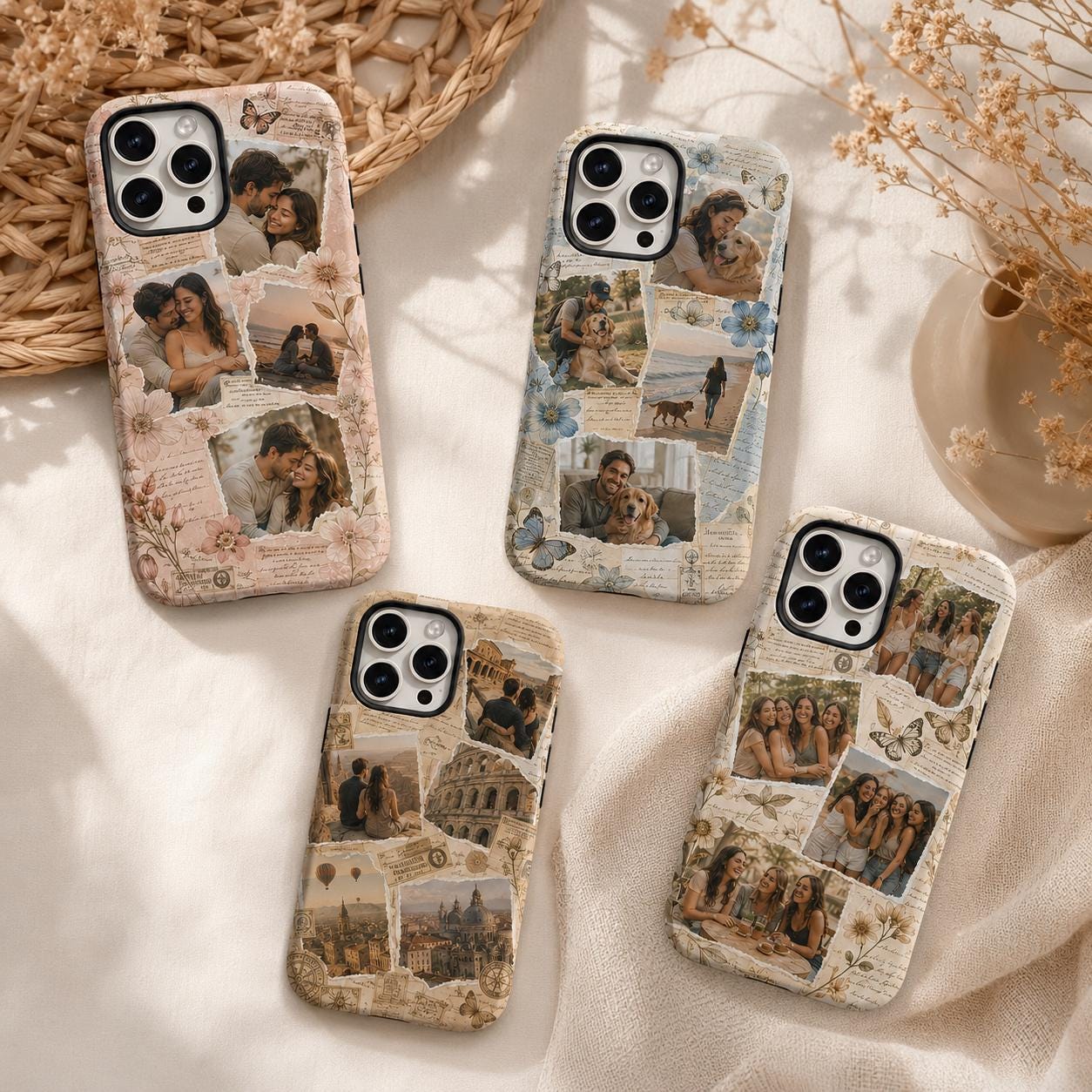 Vintage Photo Collage Phone Case, Personalized Couple Family iPhone Case, Custom Memory Gift