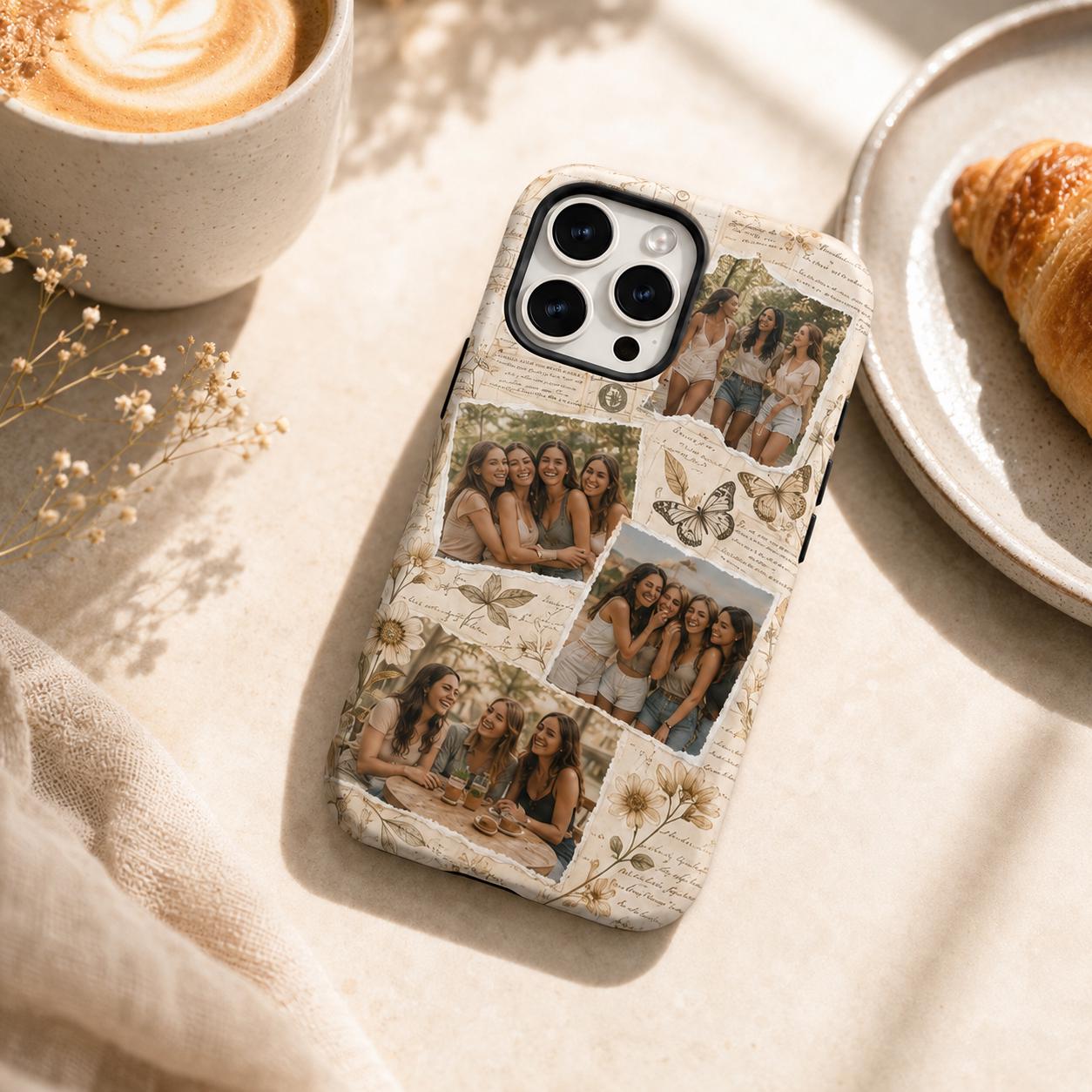 Vintage Photo Collage Phone Case, Personalized Couple Family iPhone Case, Custom Memory Gift