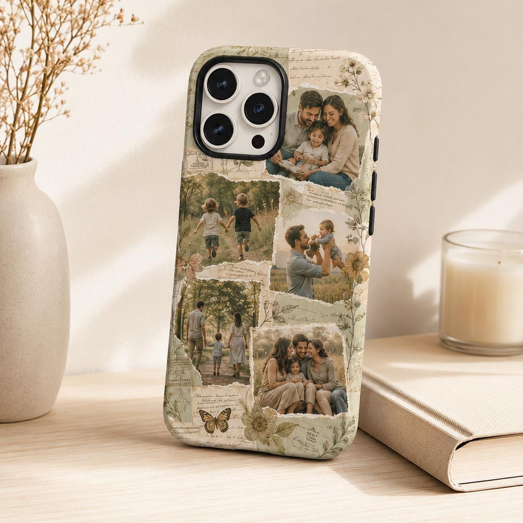 Vintage Photo Collage Phone Case, Personalized Couple Family iPhone Case, Custom Memory Gift