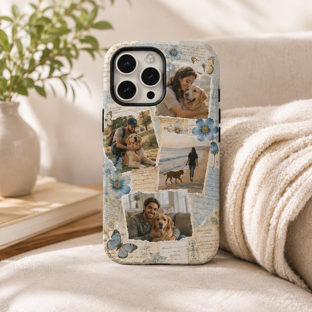 Vintage Photo Collage Phone Case, Personalized Couple Family iPhone Case, Custom Memory Gift