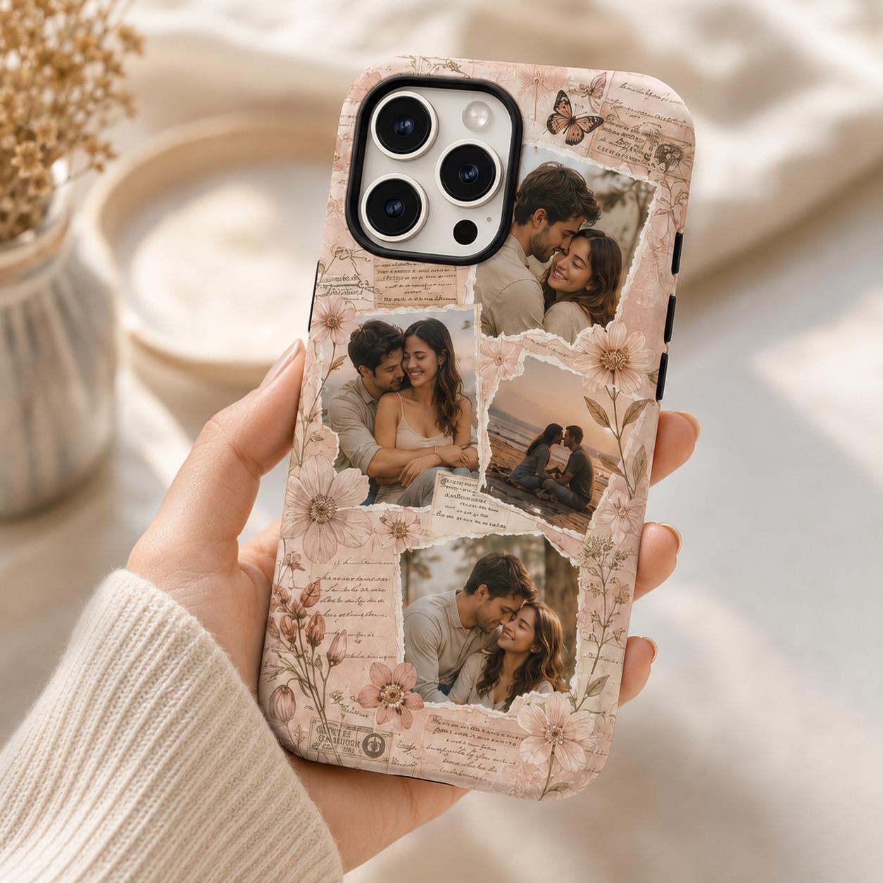 Vintage Photo Collage Phone Case, Personalized Couple Family iPhone Case, Custom Memory Gift