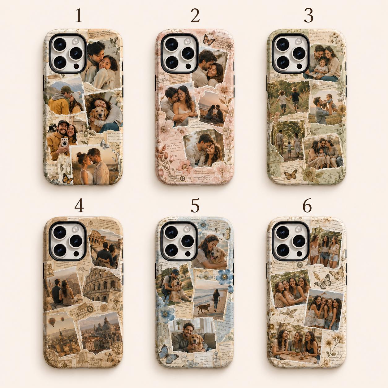 Vintage Photo Collage Phone Case, Personalized Couple Family iPhone Case, Custom Memory Gift