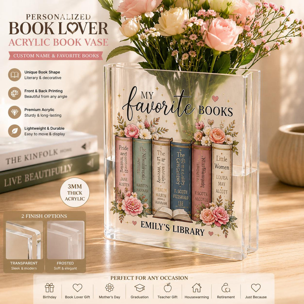 Personalized Acrylic Book Vase, Custom Book Lover Flower Vase, Favorite Books Reader Gift - product image 3