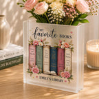 Personalized Acrylic Book Vase, Custom Book Lover Flower Vase, Favorite Books Reader Gift – main product view