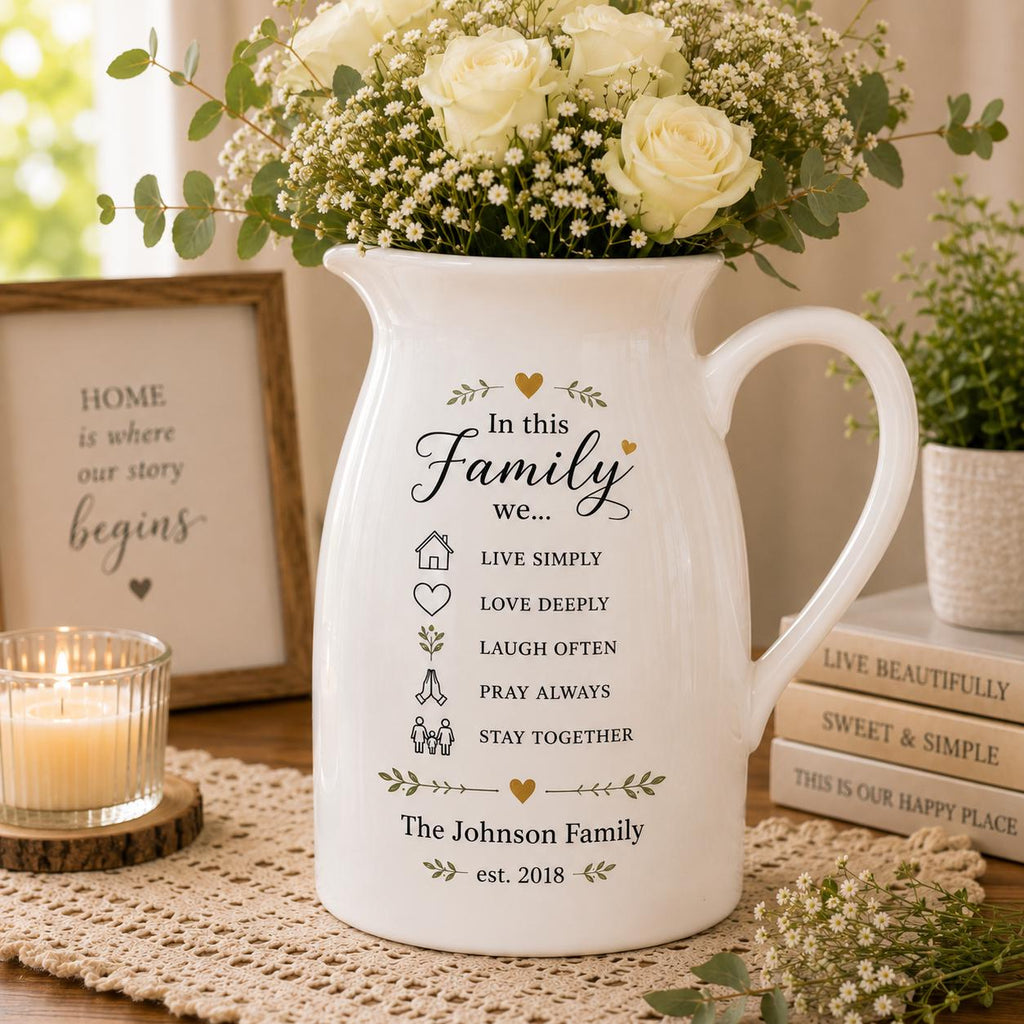 Personalized Family Rules Vase, Custom Ceramic Flower Vase, Housewarming Gift for Family - product image 1