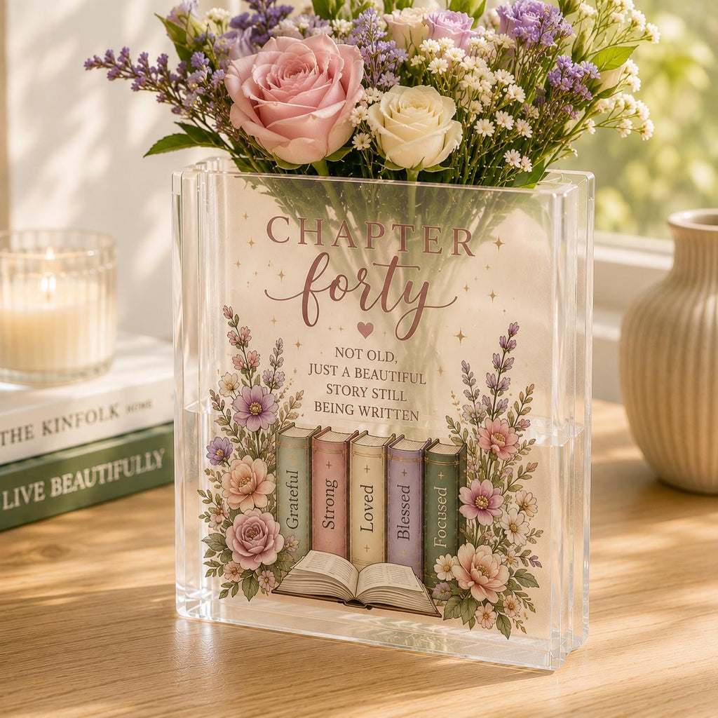 Personalized Chapter Forty Acrylic Book Vase, Custom 40th Birthday Book Lover Flower Vase Gift - product image 2