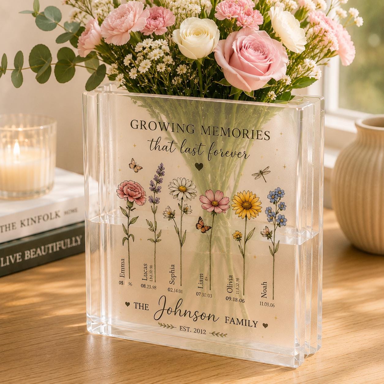Personalized Birth Flower Acrylic Book Vase, Custom Family Name Flower Vase, Growing Memories Gift - product image 3