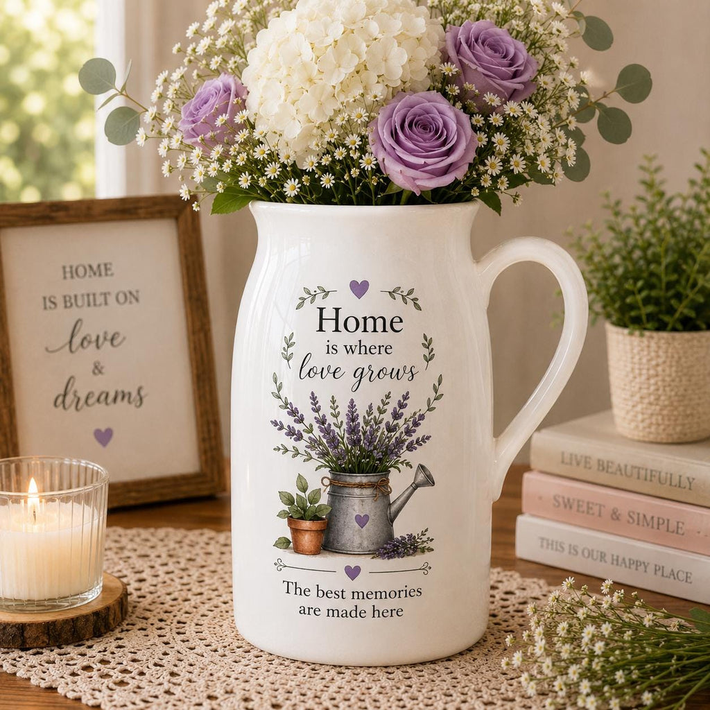 Personalized Home Ceramic Flower Vase, Custom Family Housewarming Gift, Lavender Floral Vase, New Home or - product image 2