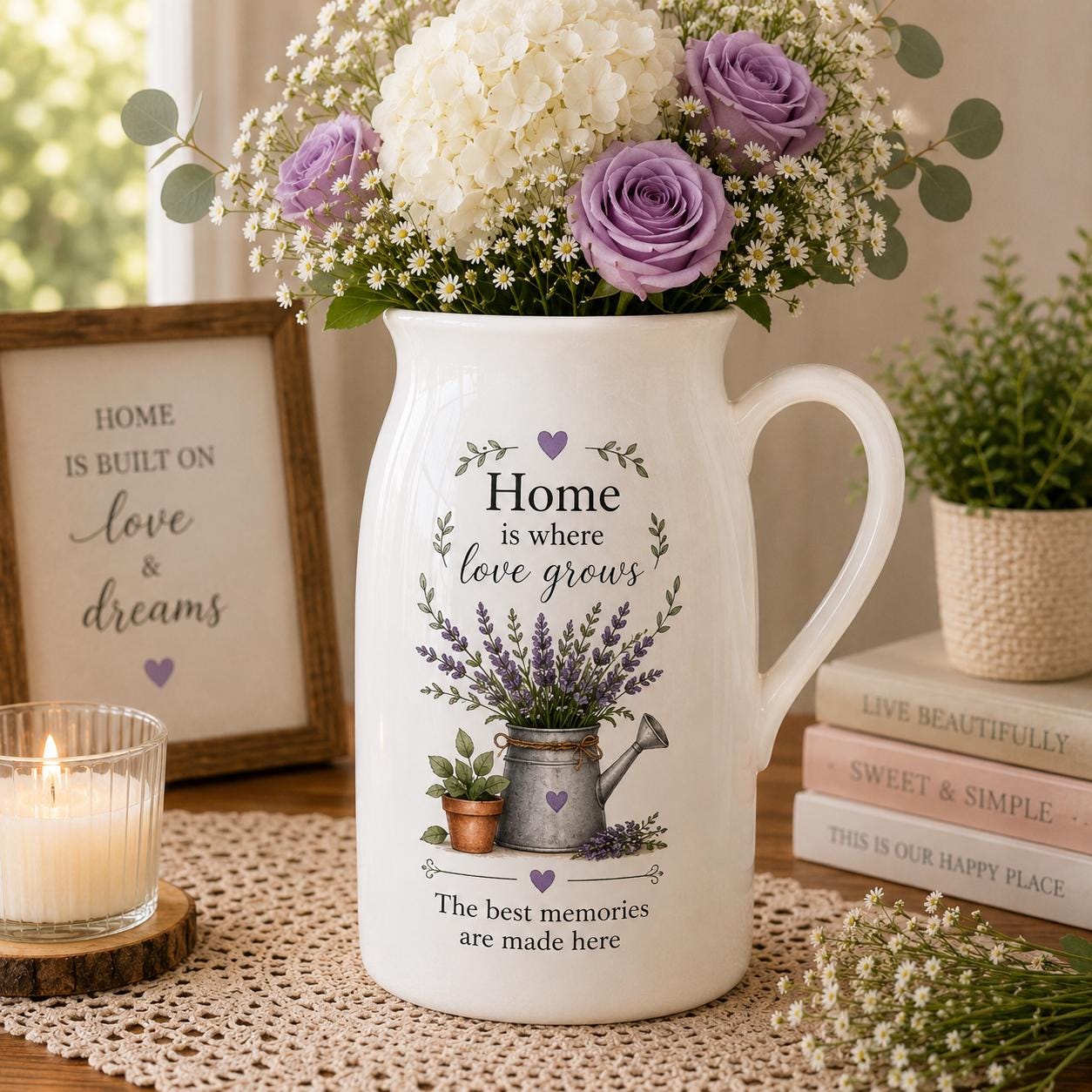 Personalized Home Ceramic Flower Vase, Custom Family Housewarming Gift, Lavender Floral Vase, New Home or - product image 2