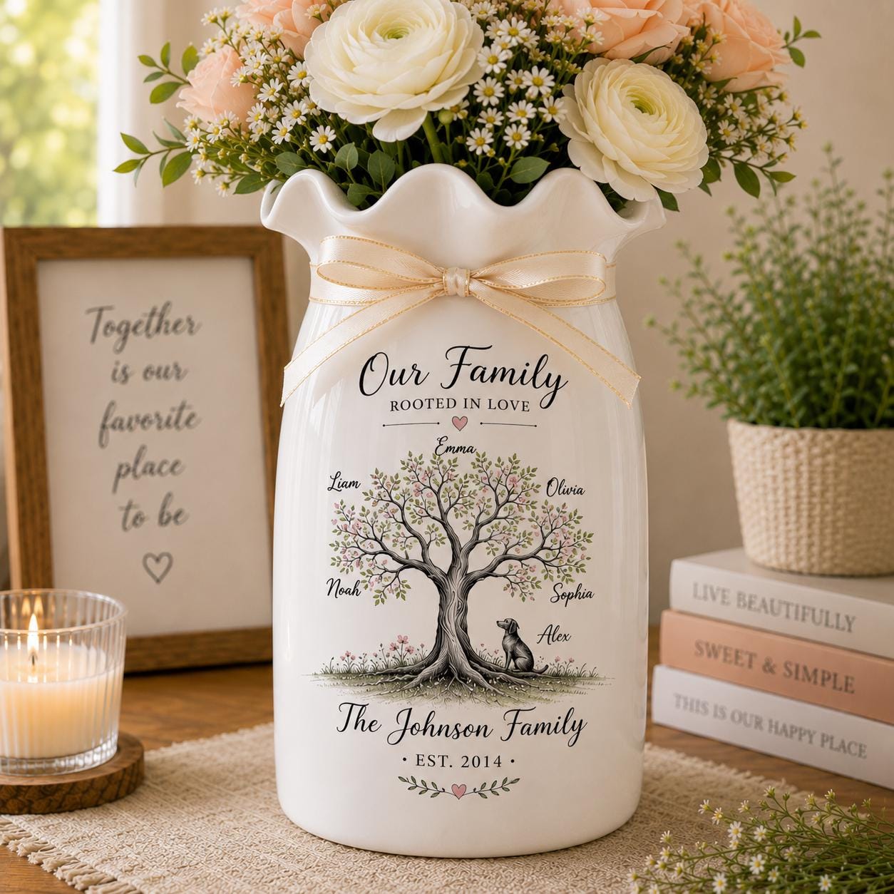 Personalized Family Tree Ceramic Pitcher Vase, Custom Family Names Flower Vase, Housewarming Gift, Gift - product image 2