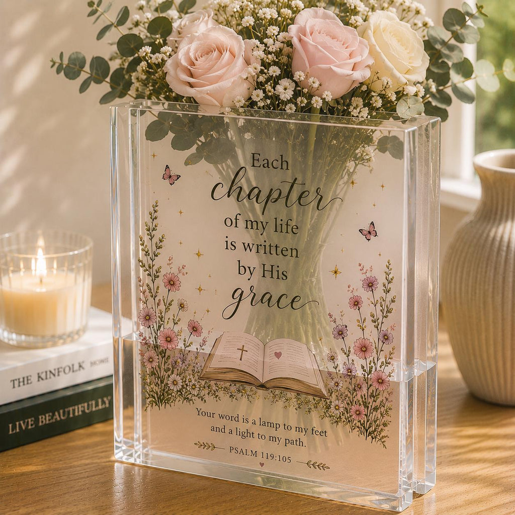Christian Book Vase, Acrylic Flower Vase, Psalm 119:105 Gift, Each Chapter of My Life Is Written by His - product image 2