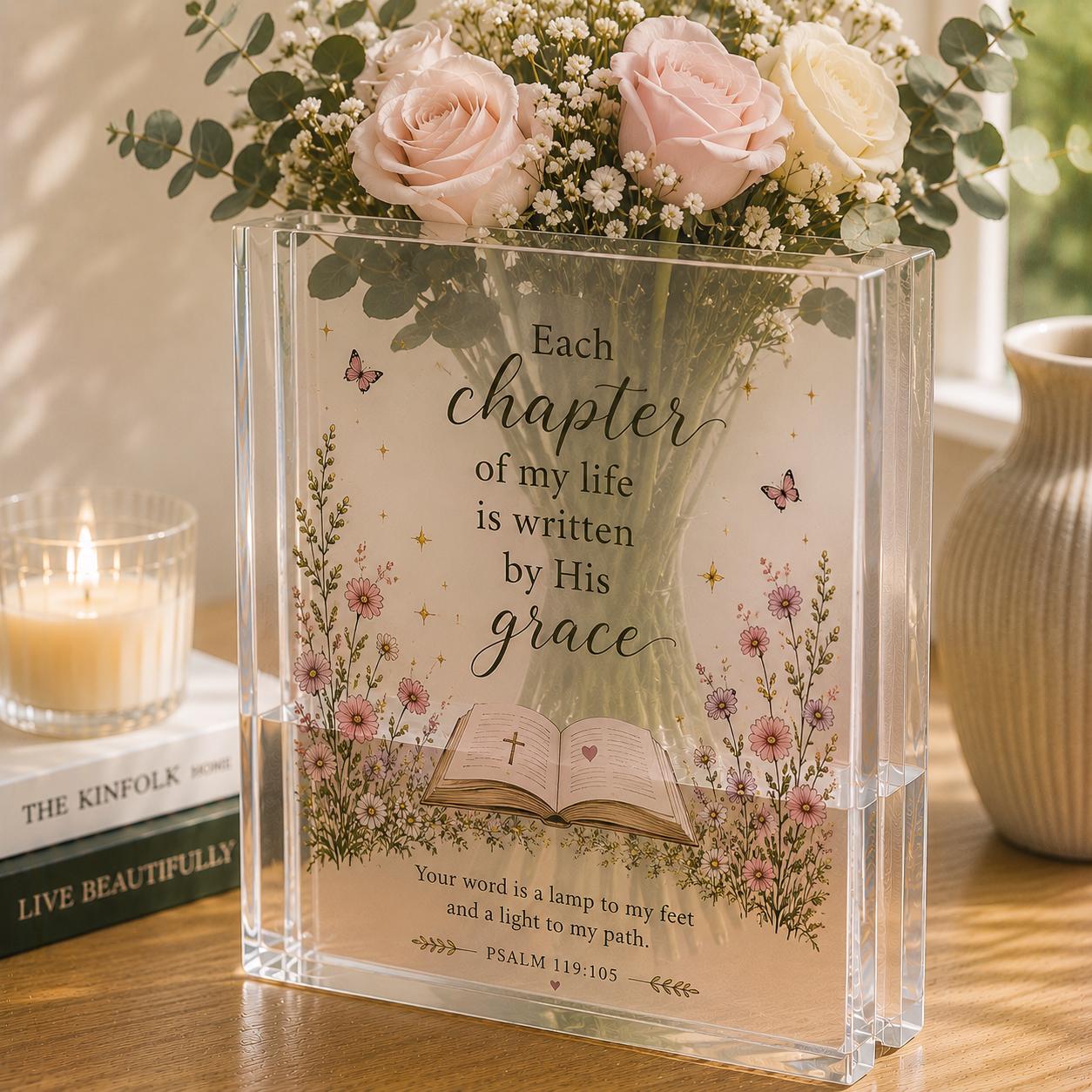 Christian Book Vase, Acrylic Flower Vase, Psalm 119:105 Gift, Each Chapter of My Life Is Written by His - product image 2