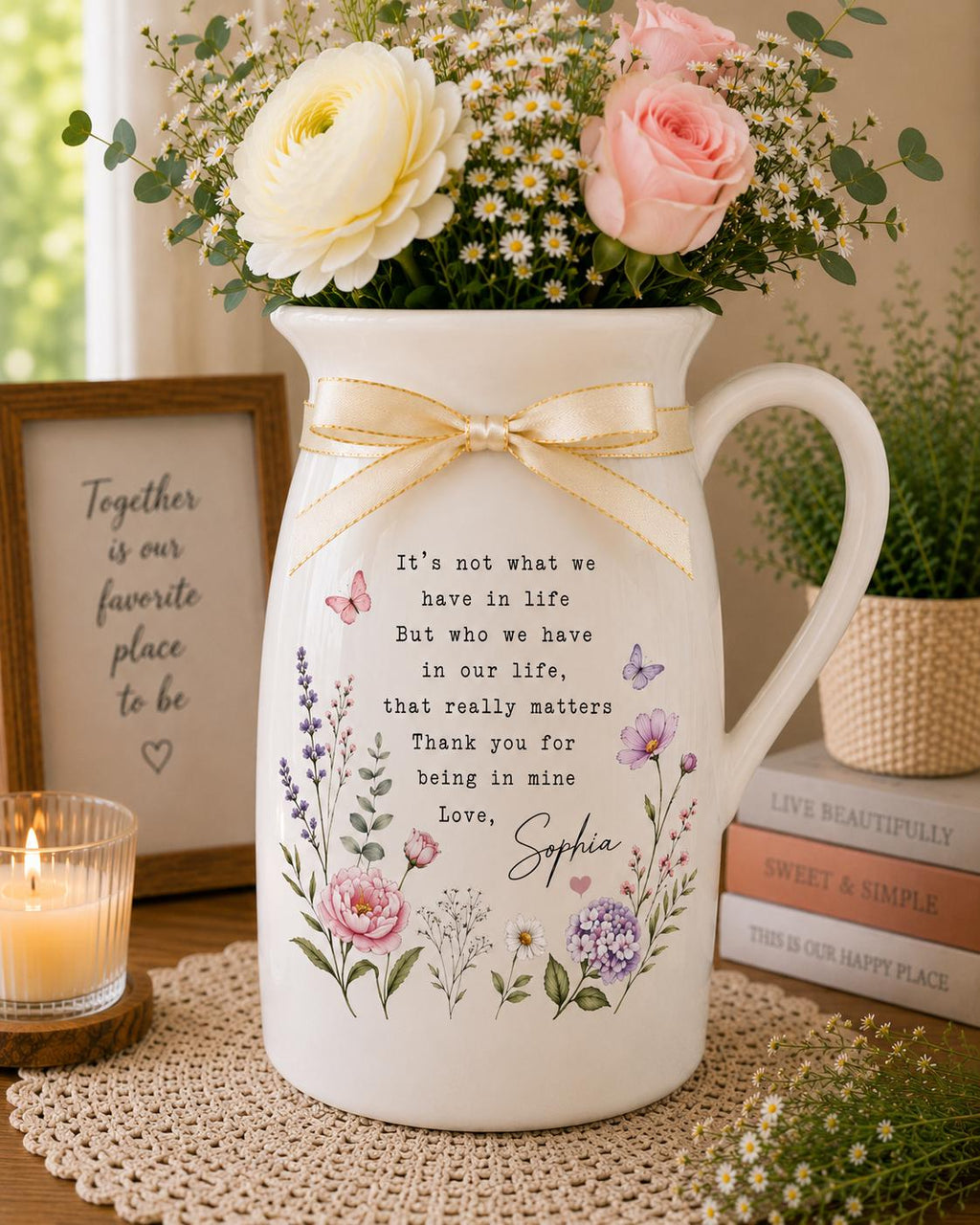 Personalized Friendship Ceramic Flower Vase, Custom Thank You Gift for Best Friend, Meaningful Birthday - product image 4